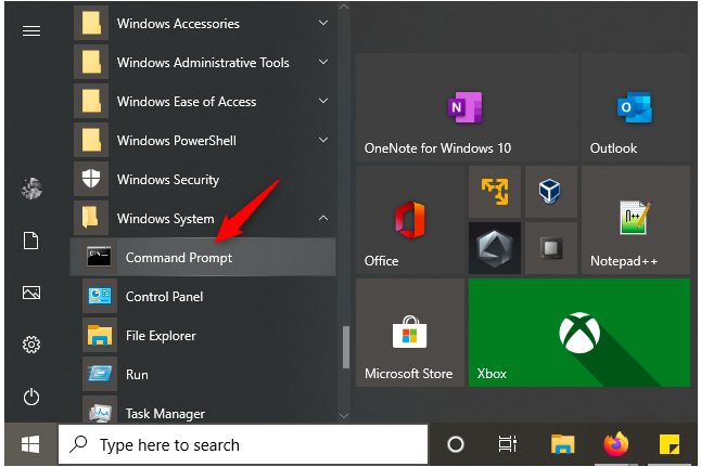 Search command prompt in the computer search bar