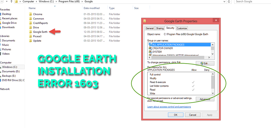 google earth pro windows 10 error 1603