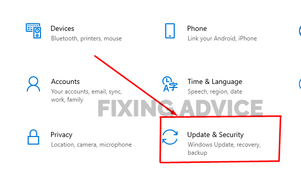 tap on the “Update and security” option