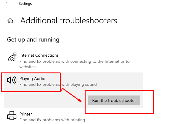 Right-click on the “Playing Audio” and press on the “Run Troubleshooters” option.