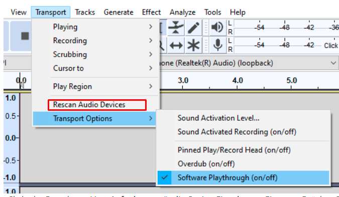 Click on the “Rescan Audio Device” options