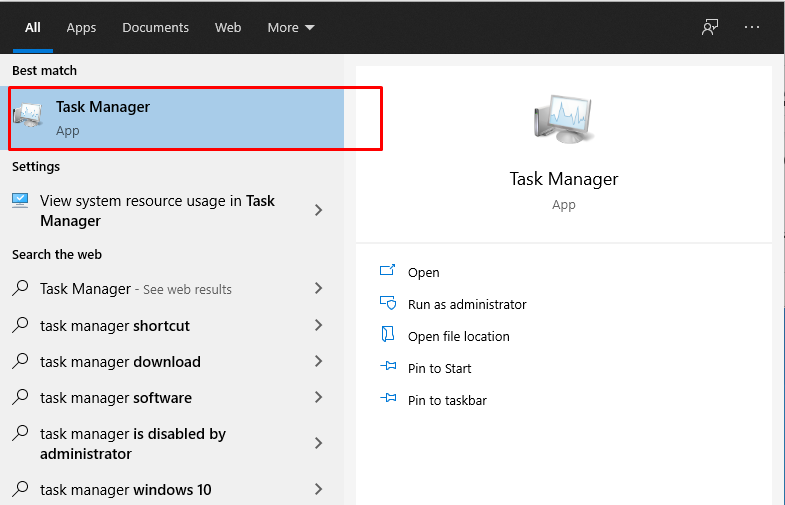 Click on the Windows icon and look for “Task Manager