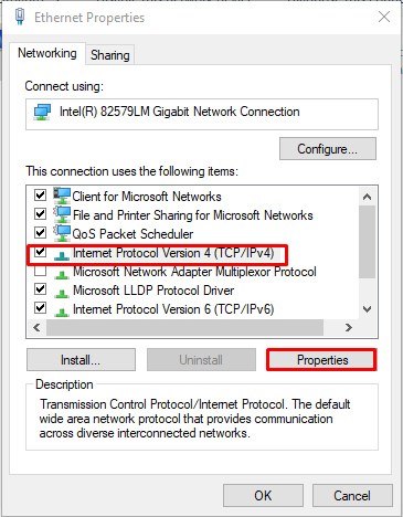 Look for the option Internet Protocol Version 4 Ipv4 and click on the Properties.