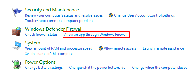 Press on the Allow an App Through Windows Firewall below