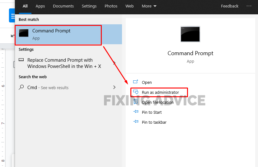 search for cmd prompt to Resolve the Issue with Command Prompt