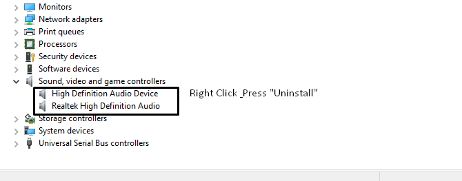 Right-click on every audio device & press on the “Uninstall” options