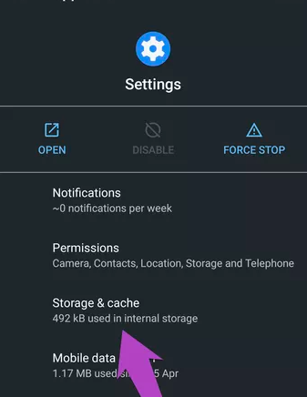 Tap on the “Storage & Caches” option.