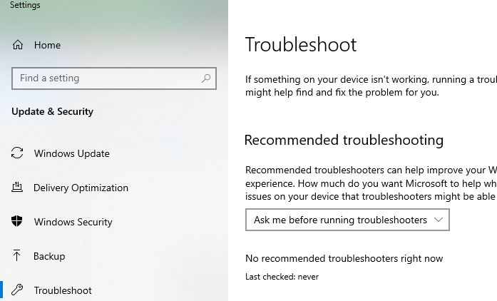 “Troubleshooting” will appear now under the “Setting” app of your computers