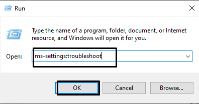 Type “ms-settingstroubleshoot” and press “Enter