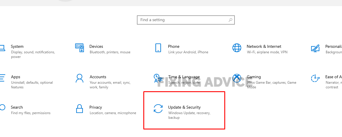 select Update & Security to Uninstall the Latest Windows 10 Update