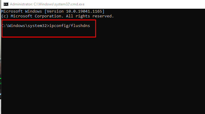 ipconfigflushdns“ and hit enter on the Command Prompt window