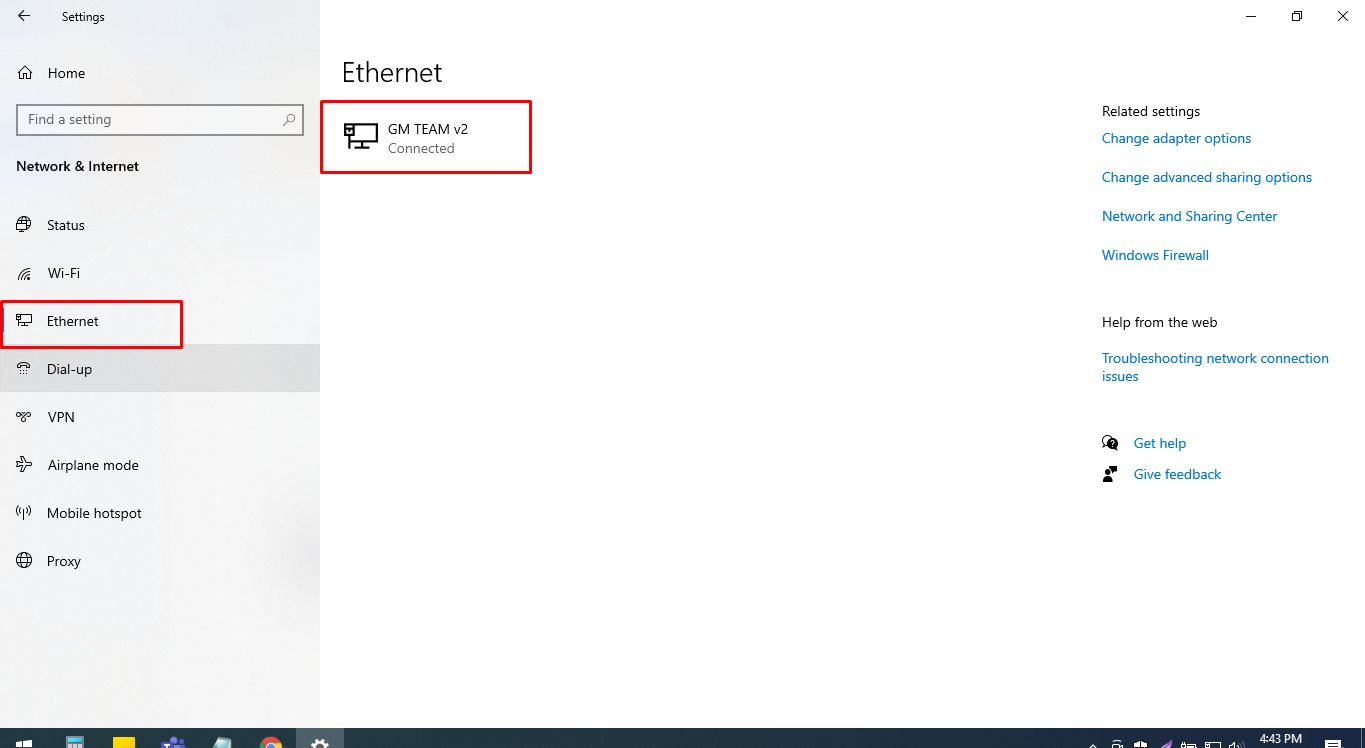 tap on the “Ethernet” and then click the Ethernet connections