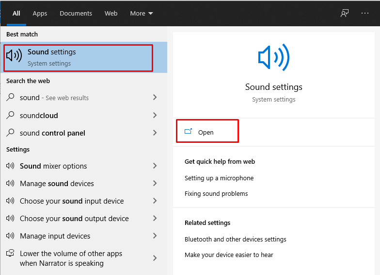 go to the Windows Start menu and look for Sound Setting