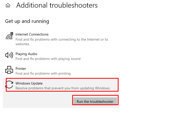 Click on the “Windows Update” you will see “Run the Troubleshooter” below and press on it.
