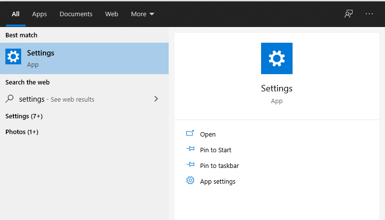 Go to the Windows 10 menu and search for “Settings”