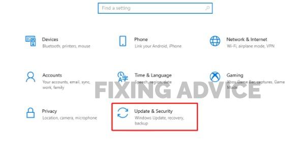 Navigate to the Update & Security option below