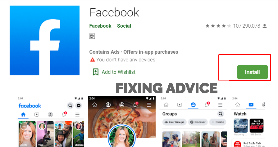 uninstall and install facebook to fix Unfortunately Facebook Has Stopped