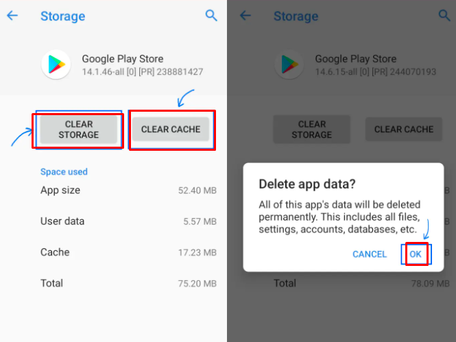 Click on Clear Storage and Clear Cache