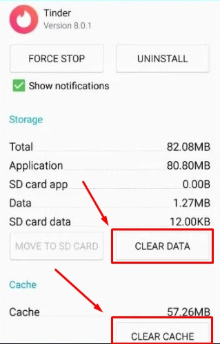 clear cache and data to fix Can’t Upload Photos To Tinder
