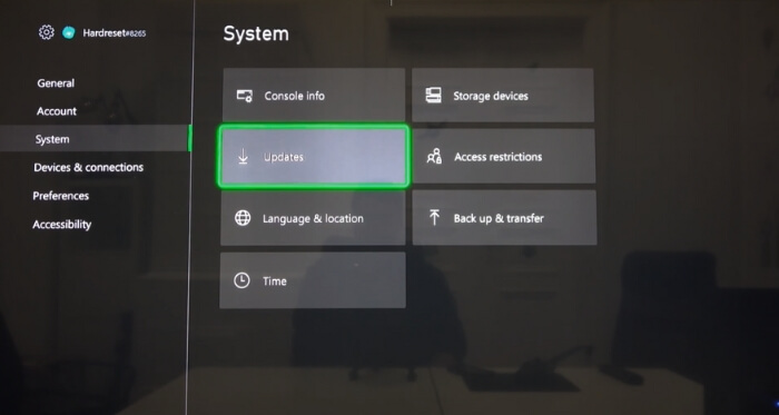 go to system and enter the update option on Xbox Series X